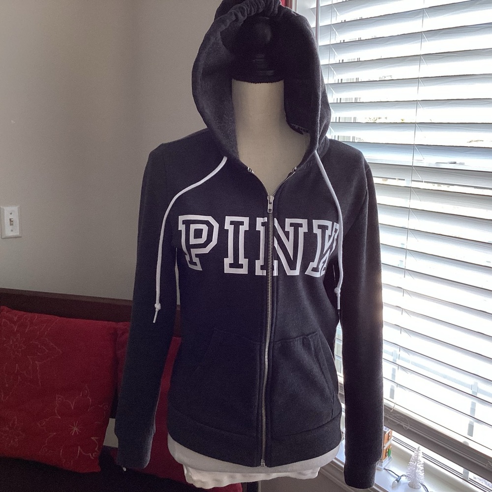 VS PINK charcoal white large logo hoodie